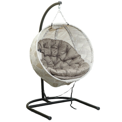 Egg-Shaped Hanging Chair with Stand, Foldable Hanging Swing with Cup Holder, Removable Washable Seat, U-Frame, Hammock, Rocking Chair for Patio, Garden, Sand