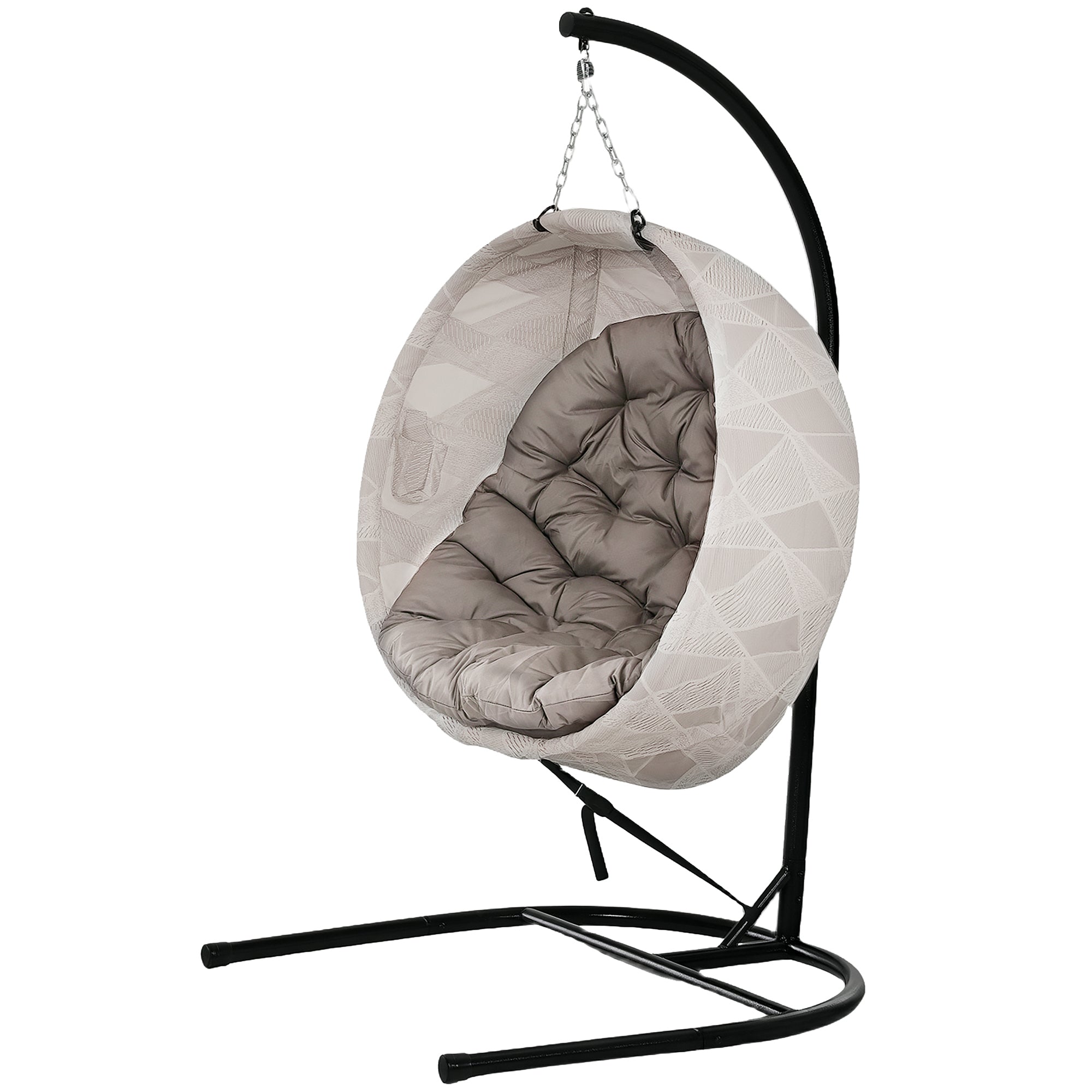 Egg-Shaped Hanging Chair with Stand, Foldable Hanging Swing with Cup Holder, Removable Washable Seat, U-Frame, Hammock, Rocking Chair for Patio, Garden, Sand