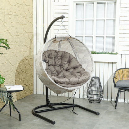 Egg-Shaped Hanging Chair with Stand, Foldable Hanging Swing with Cup Holder, Removable Washable Seat, U-Frame, Hammock, Rocking Chair for Patio, Garden, Sand