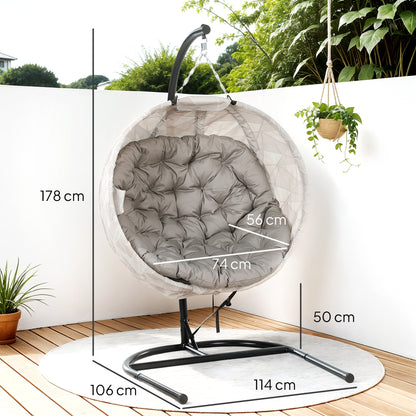 Egg-Shaped Hanging Chair with Stand, Foldable Hanging Swing with Cup Holder, Removable Washable Seat, U-Frame, Hammock, Rocking Chair for Patio, Garden, Sand