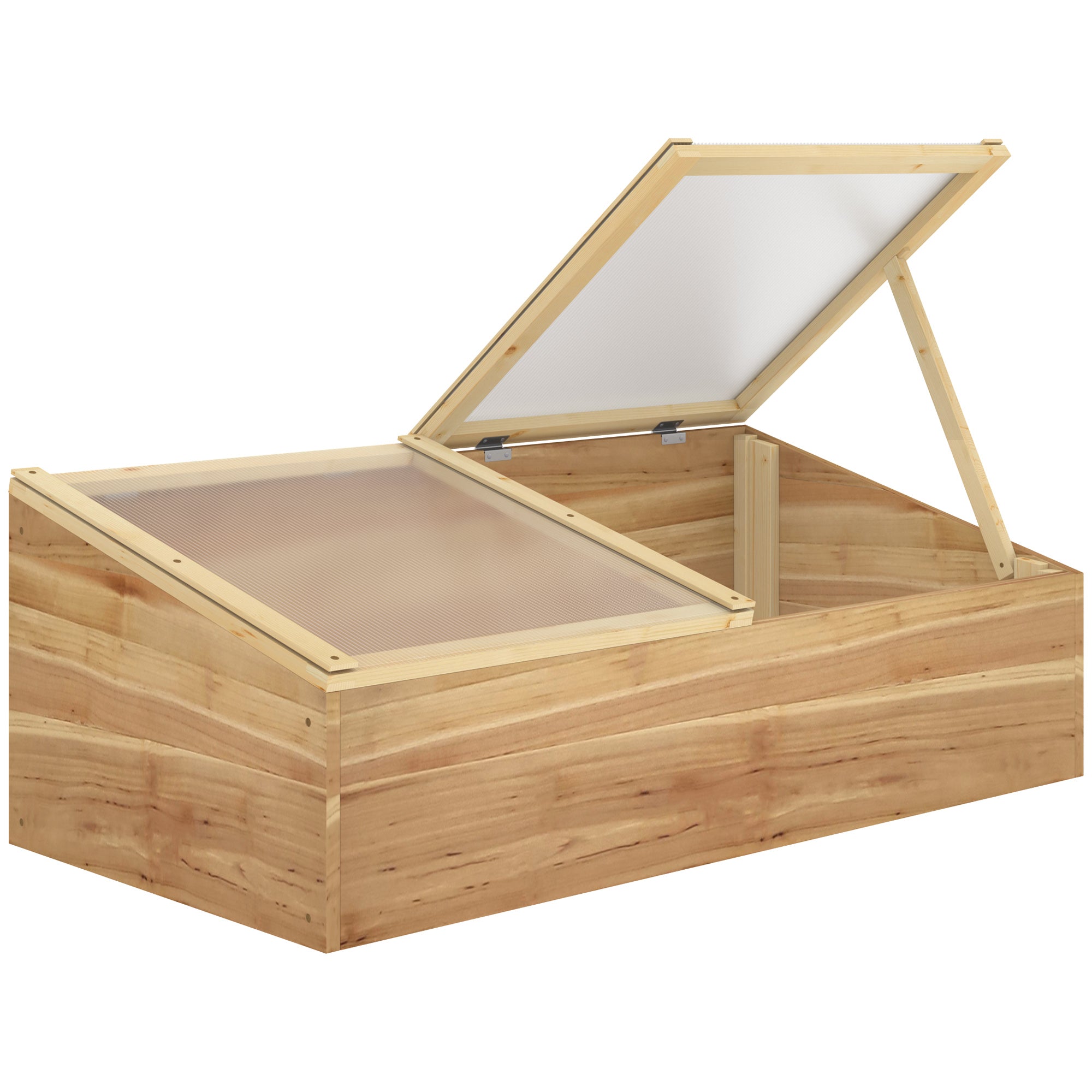 Mini Garden Greenhouse Greenhouse for seedlings dim. 100L x 50W x 36H cm Roof 2 independently opening panels Polycarbonate Panels Pre-Oiled Spruce Wood