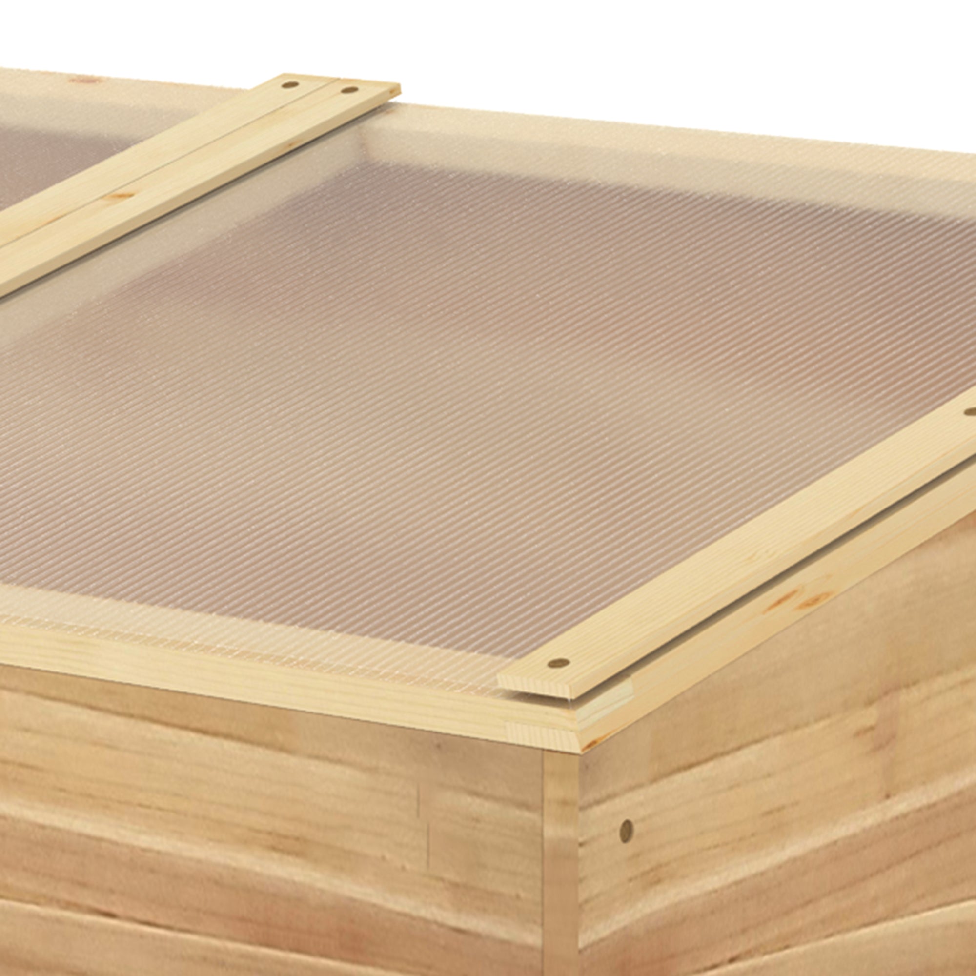 Mini Garden Greenhouse Greenhouse for seedlings dim. 100L x 50W x 36H cm Roof 2 independently opening panels Polycarbonate Panels Pre-Oiled Spruce Wood