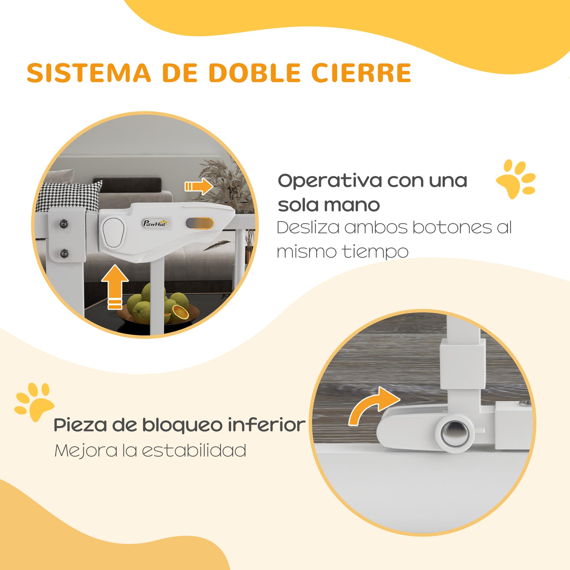 Pet Safety Gate with 1 Small Door 74-101x104.1 cm Expandable Pet Gate with Automatic Locking System and Double Lock for Doorway Stairway Hallway White