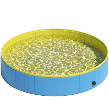 Folding Dog Pool for Large & Extra-Large Dogs, 160 x 30 cm (63" x 11.8"), Non-Slip, Durable Plastic, Blue — Indoor & Outdoor