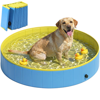 Folding Dog Pool for Large & Extra-Large Dogs, 160 x 30 cm (63" x 11.8"), Non-Slip, Durable Plastic, Blue — Indoor & Outdoor