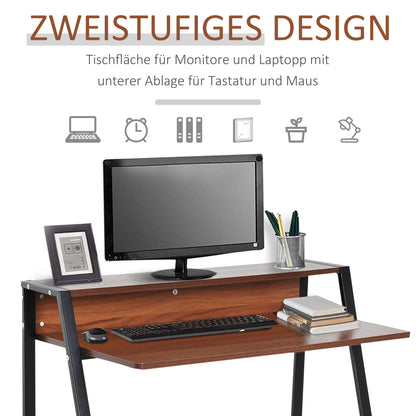 Desk, Computer Desk with Shelf and Cable Management, Modern Desk with Metal Frame for Study Room, Bedroom, Home Office, 84 x 45 x 85 cm, Walnut+Black