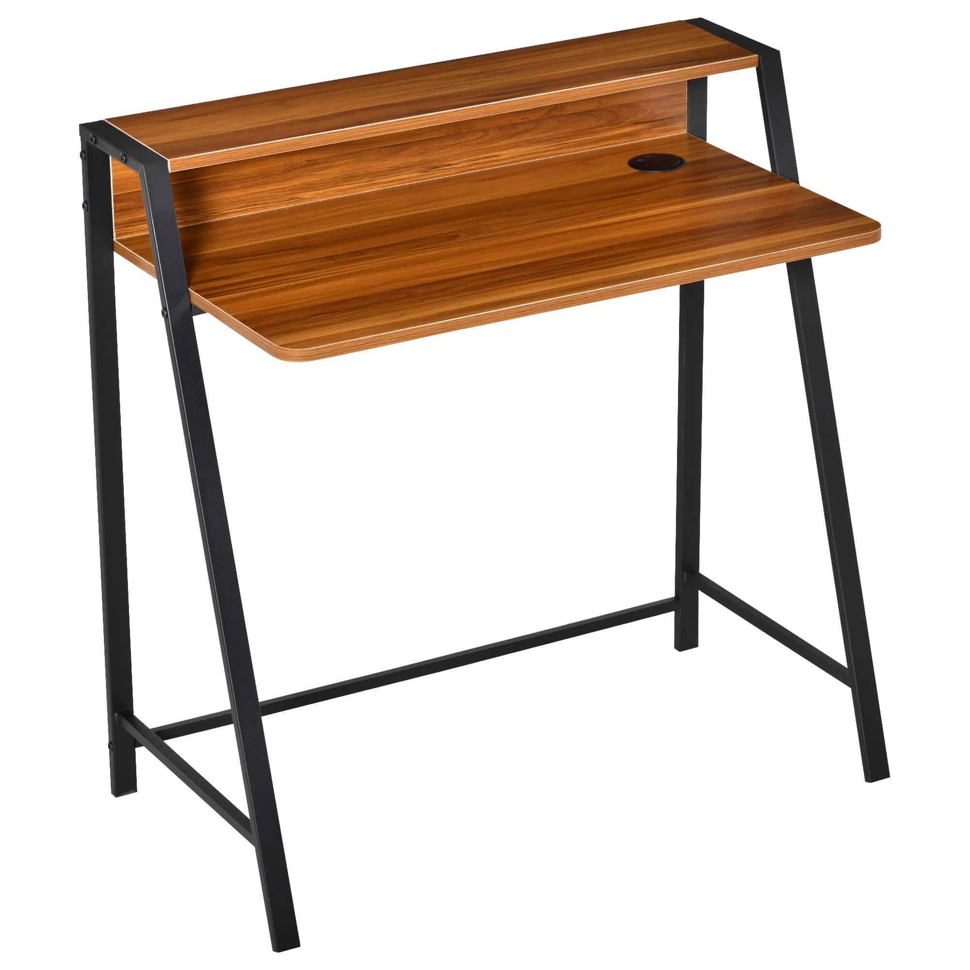 Desk, Computer Desk with Shelf and Cable Management, Modern Desk with Metal Frame for Study Room, Bedroom, Home Office, 84 x 45 x 85 cm, Walnut+Black