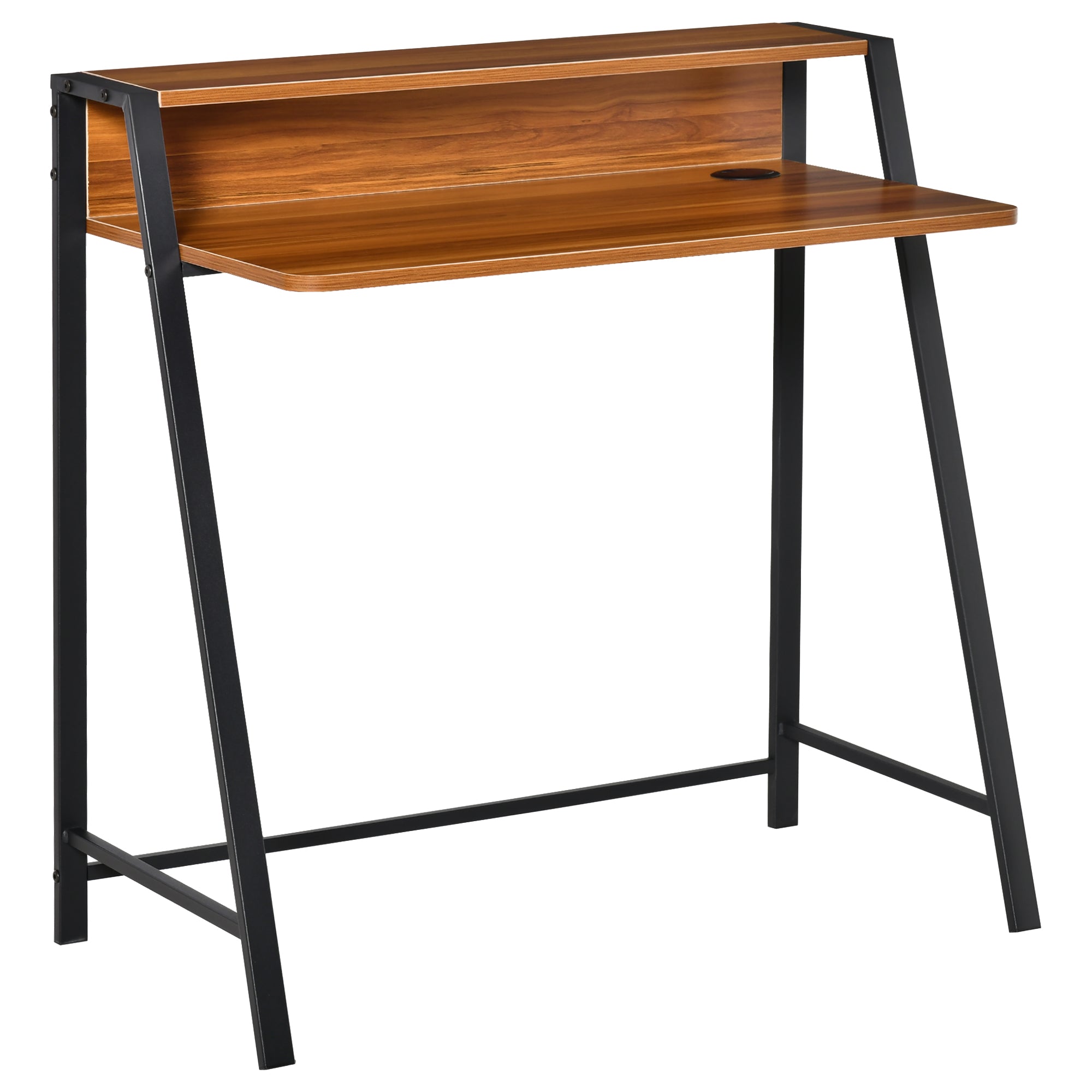 Desk, Computer Desk with Shelf and Cable Management, Modern Desk with Metal Frame for Study Room, Bedroom, Home Office, 84 x 45 x 85 cm, Walnut+Black