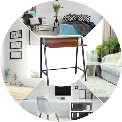 Desk, Computer Desk with Shelf and Cable Management, Modern Desk with Metal Frame for Study Room, Bedroom, Home Office, 84 x 45 x 85 cm, Walnut+Black