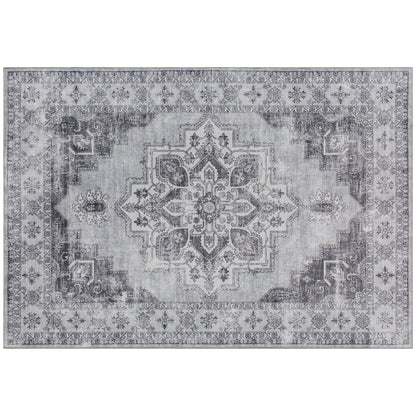 Machine-Washable Anti-Slip Vintage Flannel Short-Pile Area Rug for Living Room, Kitchen, Patio & Balcony, 90.6 x 63 in, Gray