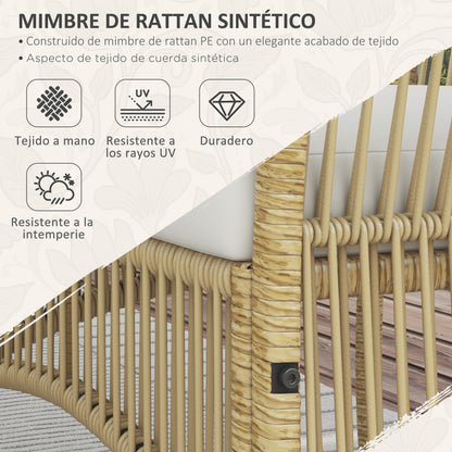 4-Piece Rattan Garden Furniture Set Patio Furniture with 1 2-Seater Sofa 2 Armchairs Cushions and 1 Glass Top Coffee Table for Outdoor Natural and Beige