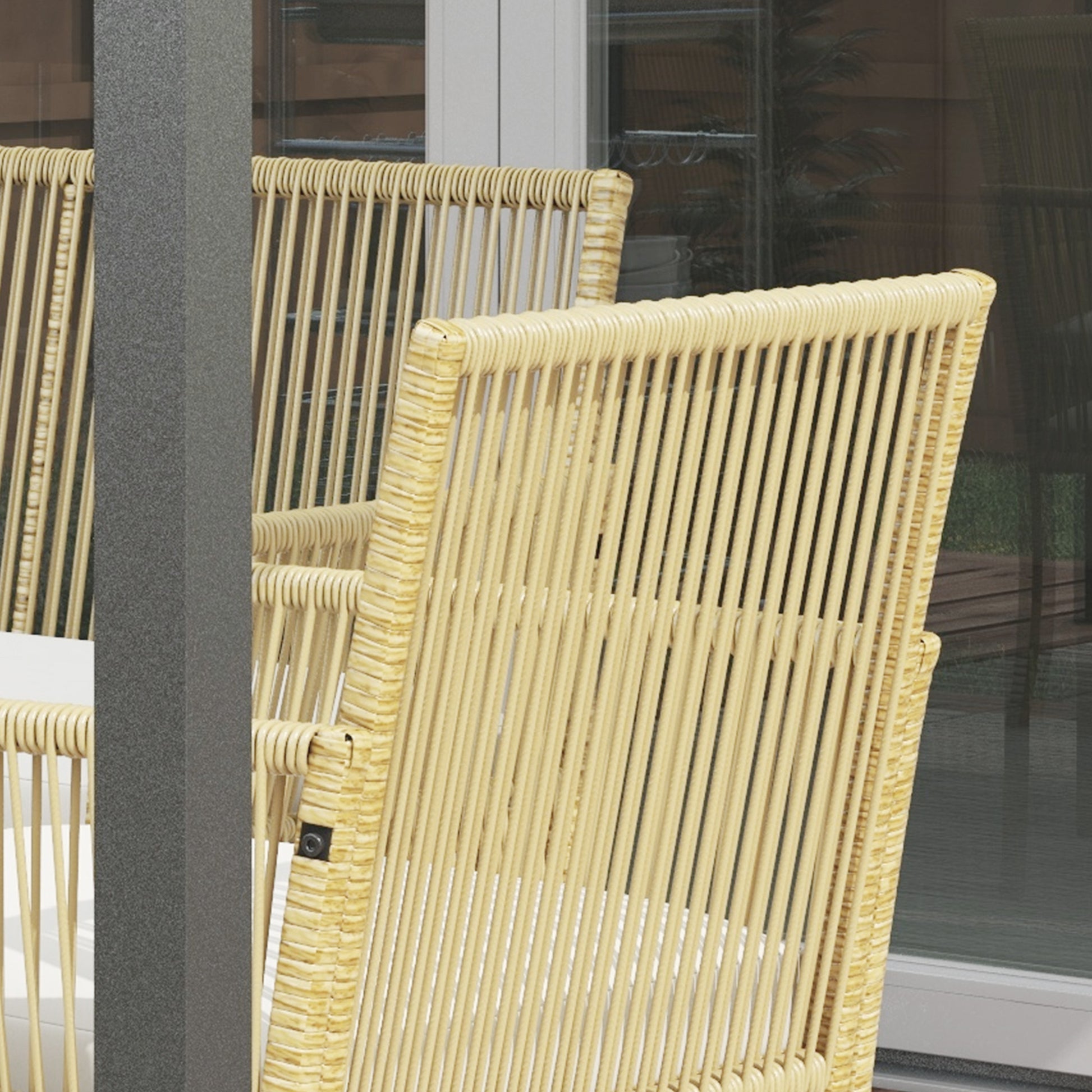 4-Piece Rattan Garden Furniture Set Patio Furniture with 1 2-Seater Sofa 2 Armchairs Cushions and 1 Glass Top Coffee Table for Outdoor Natural and Beige