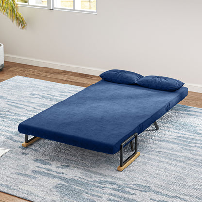 2-Seater Adjustable Backrest Sofa Bed, Fold-Out Double Sofa Bed with 2 Pillows for Living Room, Upholstered Fabric, Steel and Wood, 102x73x81 cm, Blue