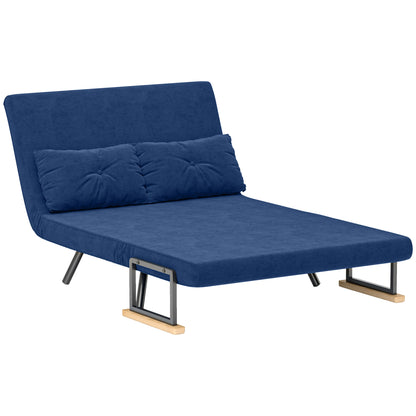 2-Seater Adjustable Backrest Sofa Bed, Fold-Out Double Sofa Bed with 2 Pillows for Living Room, Upholstered Fabric, Steel and Wood, 102x73x81 cm, Blue