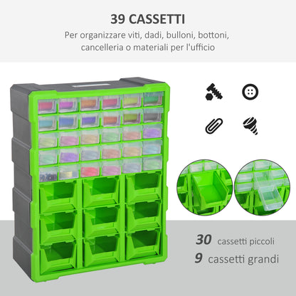 Hardware Organizer Box with 30 Small Drawers and 9 Large Boxes in Plastic 38 x 16 x 47.5cm