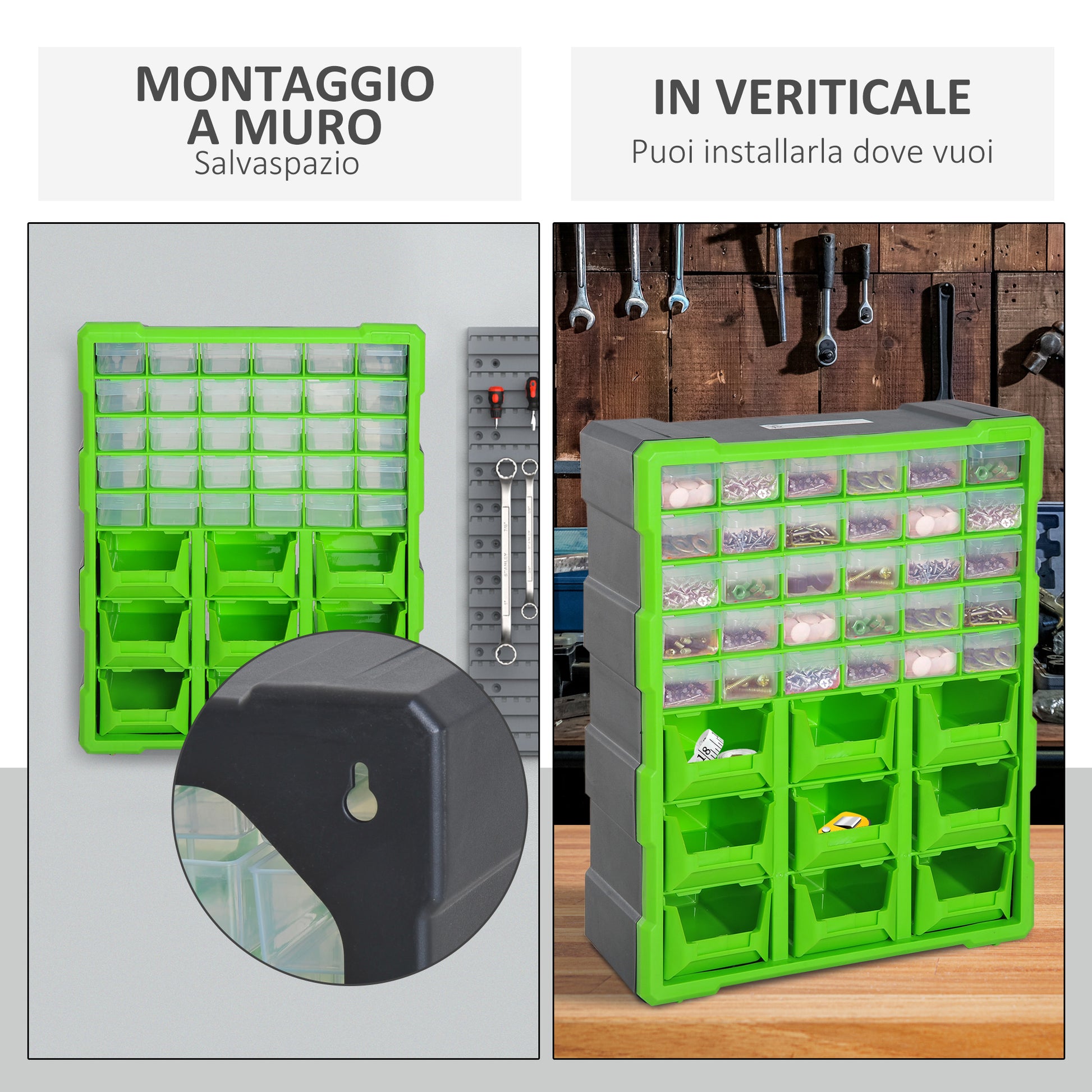 Hardware Organizer Box with 30 Small Drawers and 9 Large Boxes in Plastic 38 x 16 x 47.5cm