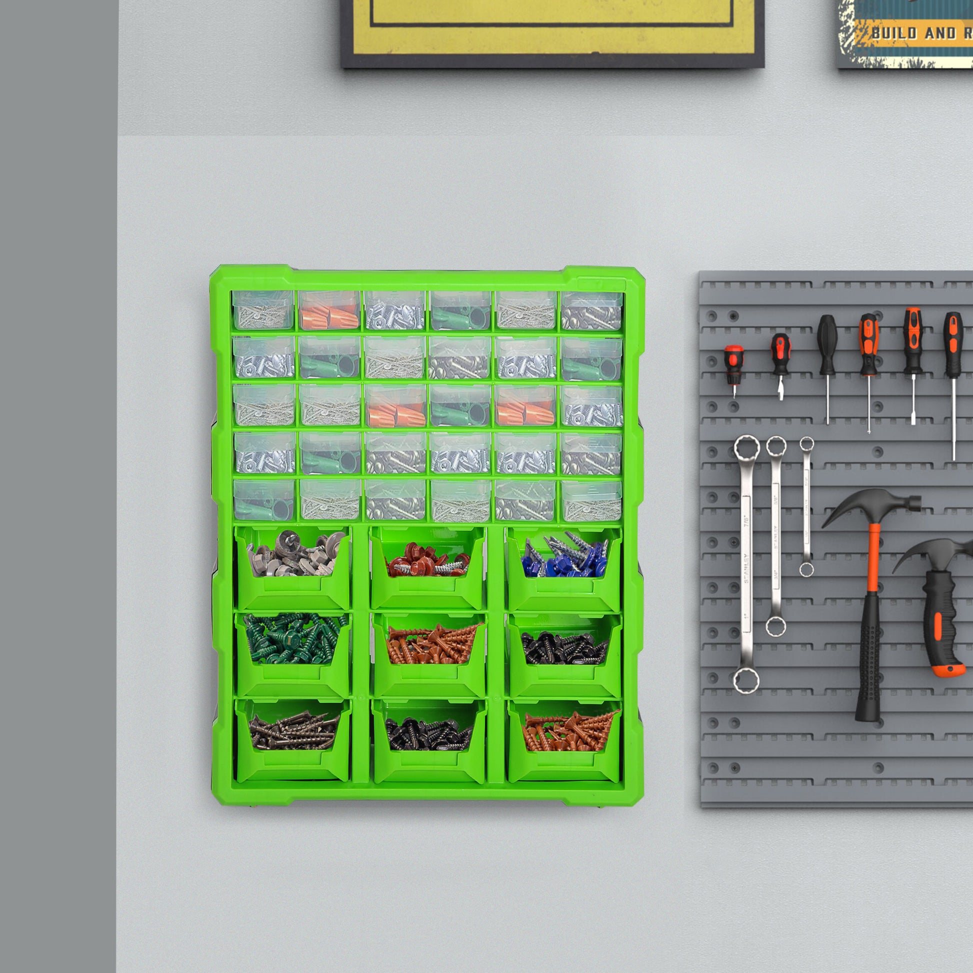 Hardware Organizer Box with 30 Small Drawers and 9 Large Boxes in Plastic 38 x 16 x 47.5cm