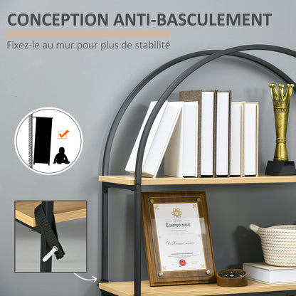 5-tier Storage Shelf Bookcase high rounded arch industrial-style - 80 x 28 x 179 cm natural black