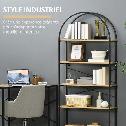 5-tier Storage Shelf Bookcase high rounded arch industrial-style - 80 x 28 x 179 cm natural black