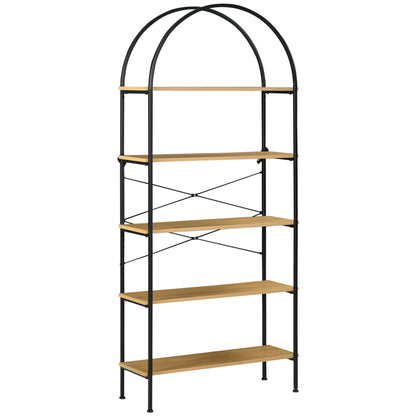 5-tier Storage Shelf Bookcase high rounded arch industrial-style - 80 x 28 x 179 cm natural black