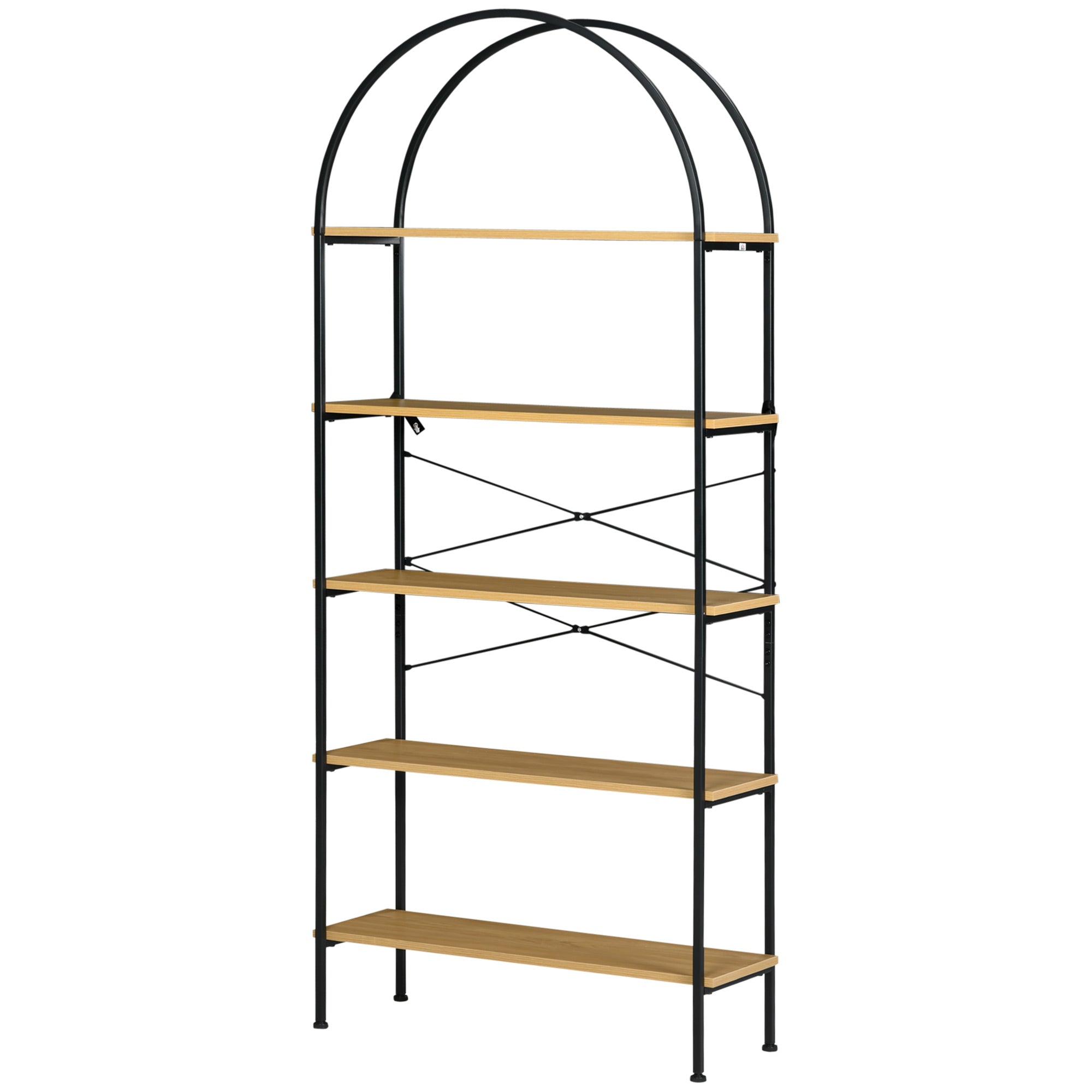 5-tier Storage Shelf Bookcase high rounded arch industrial-style - 80 x 28 x 179 cm natural black