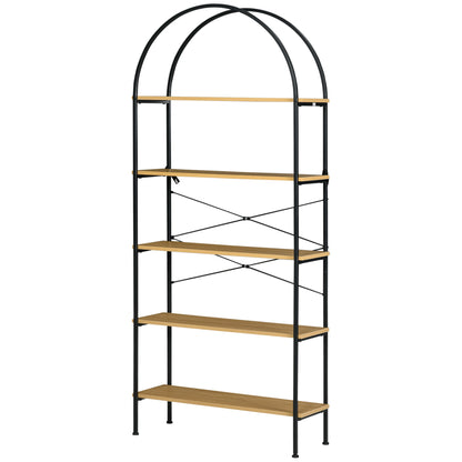 5-tier Storage Shelf Bookcase high rounded arch industrial-style - 80 x 28 x 179 cm natural black