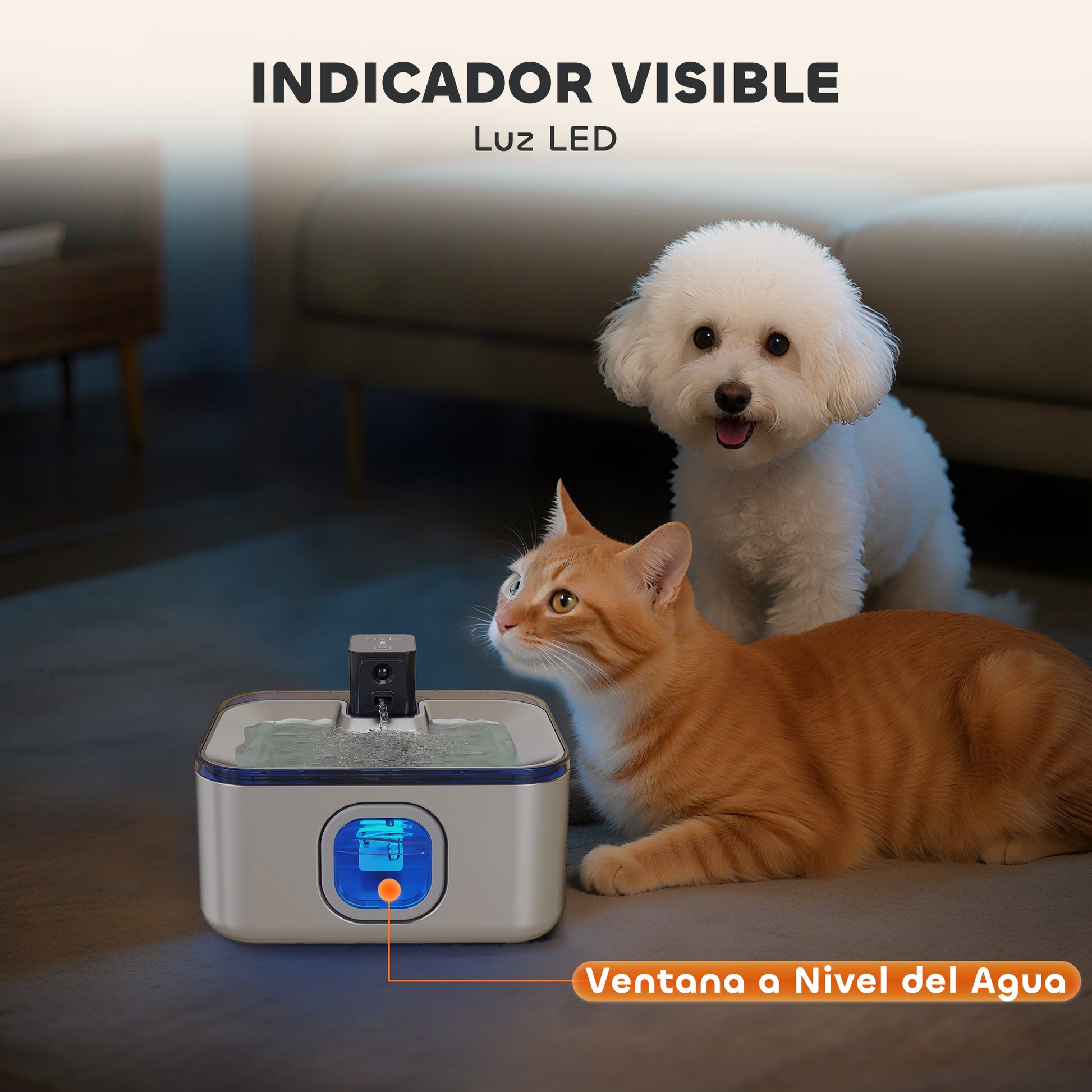 Stainless Steel Cordless Cat Fountain 5L Cat Water Dispenser Automatic Water Fountain for Multiple Pets with LED Light Super Silent Pump Motion Sensor and 3-Stage Filter