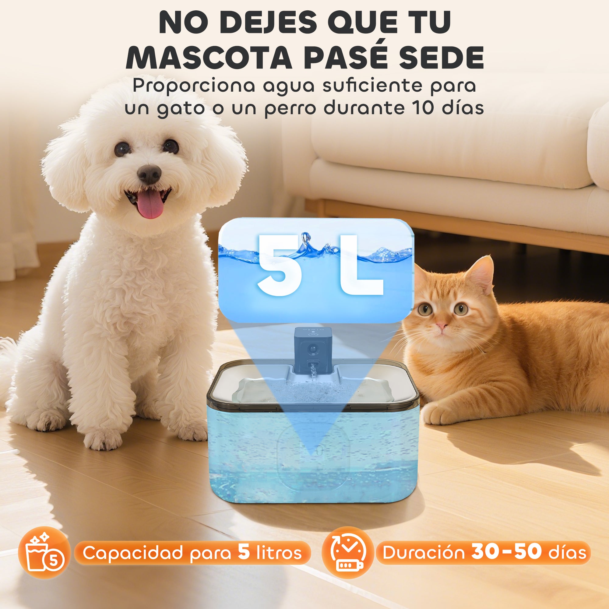 Stainless Steel Cordless Cat Fountain 5L Cat Water Dispenser Automatic Water Fountain for Multiple Pets with LED Light Super Silent Pump Motion Sensor and 3-Stage Filter