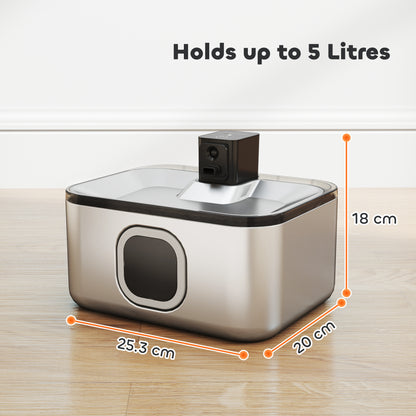 Stainless Steel Cordless Cat Fountain 5L Cat Water Dispenser Automatic Water Fountain for Multiple Pets with LED Light Super Silent Pump Motion Sensor and 3-Stage Filter