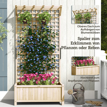 Raised Planter Box with Trellis & Roof, Wooden Garden Planter for Climbing Plants, 90 x 45 x 183 cm (35.4" x 17.7" x 72.0")