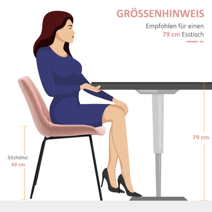 Set of 2 Dining Chairs Kitchen Chairs Upholstered Chairs with Backrest, Velvet Seat Cover, for Living Room, in Retro Design, Steel Legs, Pink 50 x 61 x 79 cm