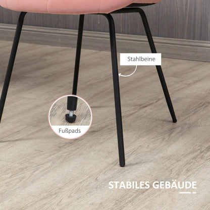 Set of 2 Dining Chairs Kitchen Chairs Upholstered Chairs with Backrest, Velvet Seat Cover, for Living Room, in Retro Design, Steel Legs, Pink 50 x 61 x 79 cm