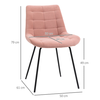 Set of 2 Dining Chairs Kitchen Chairs Upholstered Chairs with Backrest, Velvet Seat Cover, for Living Room, in Retro Design, Steel Legs, Pink 50 x 61 x 79 cm