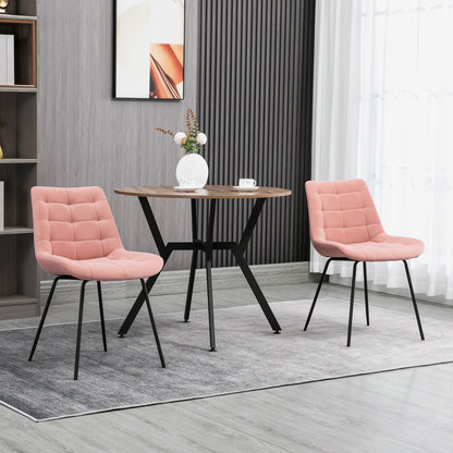 Set of 2 Dining Chairs Kitchen Chairs Upholstered Chairs with Backrest, Velvet Seat Cover, for Living Room, in Retro Design, Steel Legs, Pink 50 x 61 x 79 cm