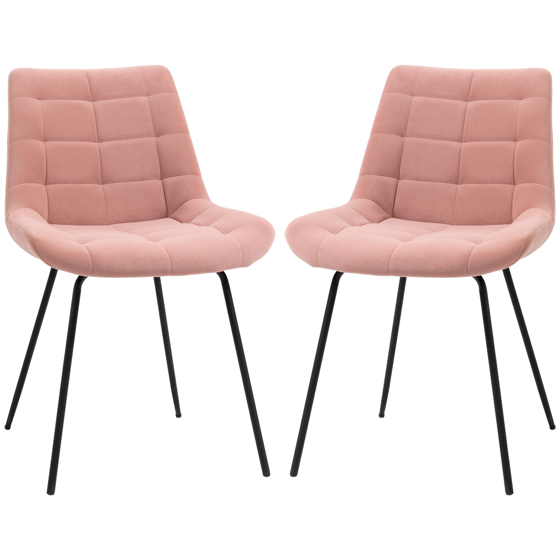 Set of 2 Dining Chairs Kitchen Chairs Upholstered Chairs with Backrest, Velvet Seat Cover, for Living Room, in Retro Design, Steel Legs, Pink 50 x 61 x 79 cm