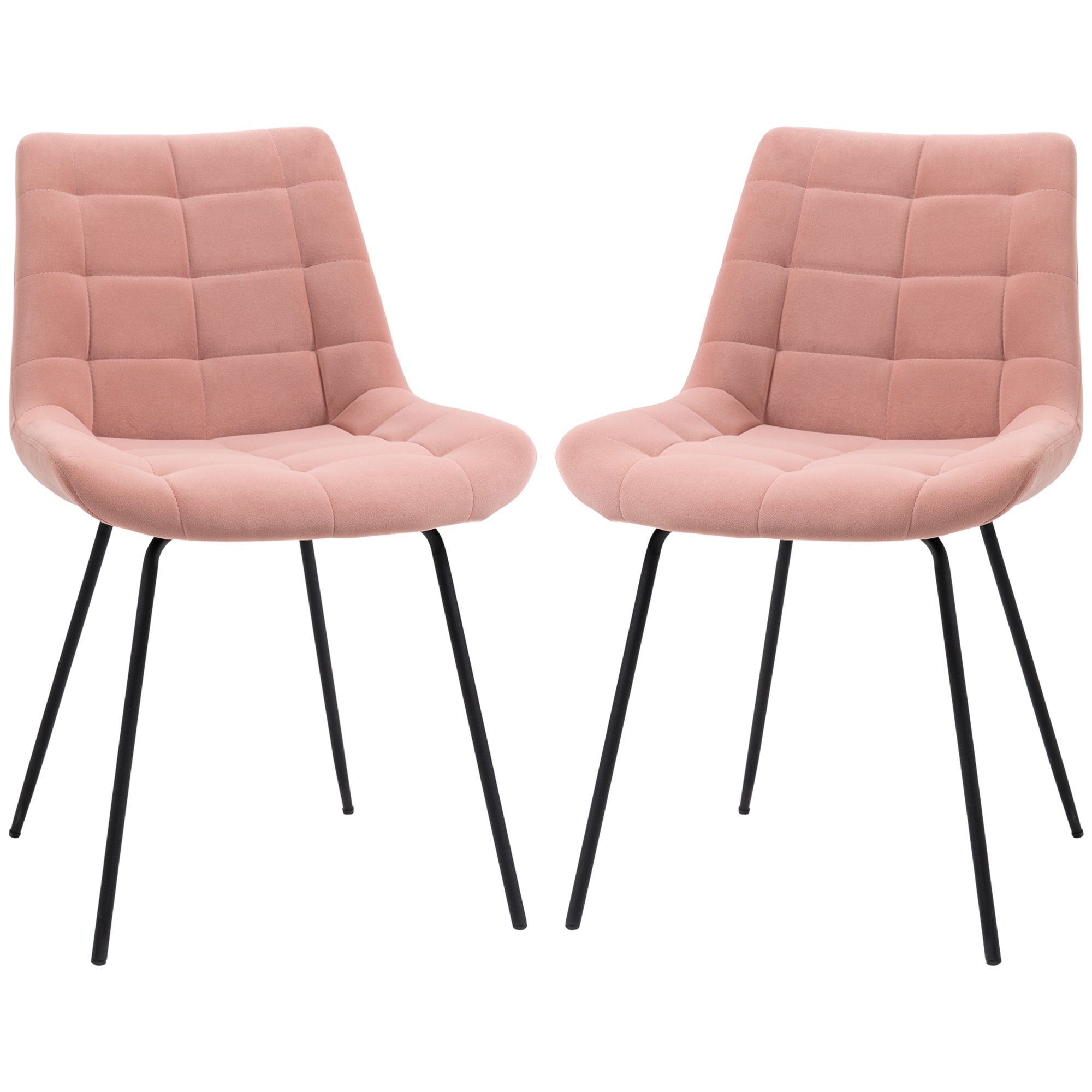 Set of 2 Dining Chairs Kitchen Chairs Upholstered Chairs with Backrest, Velvet Seat Cover, for Living Room, in Retro Design, Steel Legs, Pink 50 x 61 x 79 cm