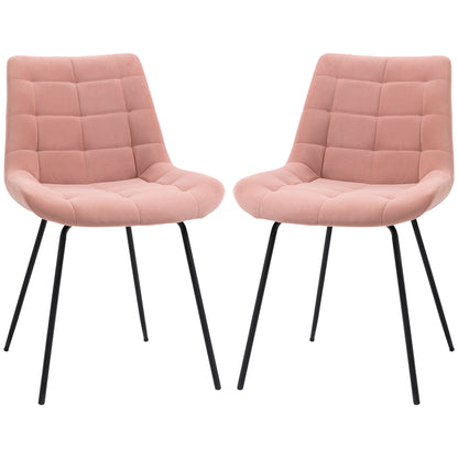 Set of 2 Dining Chairs Kitchen Chairs Upholstered Chairs with Backrest, Velvet Seat Cover, for Living Room, in Retro Design, Steel Legs, Pink 50 x 61 x 79 cm