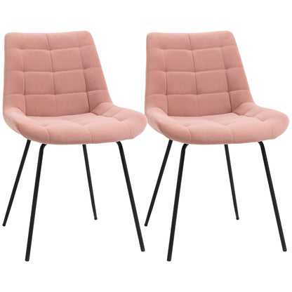 Set of 2 Dining Chairs Kitchen Chairs Upholstered Chairs with Backrest, Velvet Seat Cover, for Living Room, in Retro Design, Steel Legs, Pink 50 x 61 x 79 cm