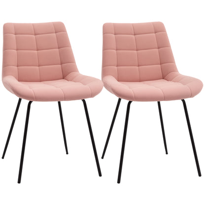 Set of 2 Dining Chairs Kitchen Chairs Upholstered Chairs with Backrest, Velvet Seat Cover, for Living Room, in Retro Design, Steel Legs, Pink 50 x 61 x 79 cm
