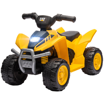 Electric Kids Quad 18-36 Months 6V Caterpillar License with Horn and Headlights, 4-Wheel PP and Metal Bike, Yellow