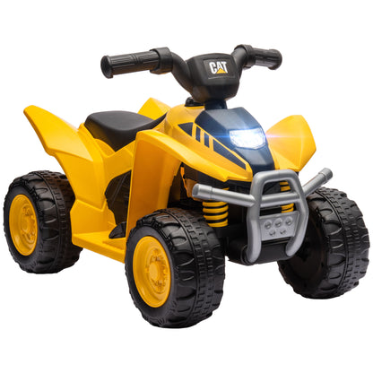 Electric Kids Quad 18-36 Months 6V Caterpillar License with Horn and Headlights, 4-Wheel PP and Metal Bike, Yellow