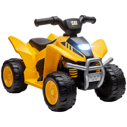 Electric Kids Quad 18-36 Months 6V Caterpillar License with Horn and Headlights, 4-Wheel PP and Metal Bike, Yellow