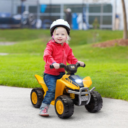 Electric Kids Quad 18-36 Months 6V Caterpillar License with Horn and Headlights, 4-Wheel PP and Metal Bike, Yellow