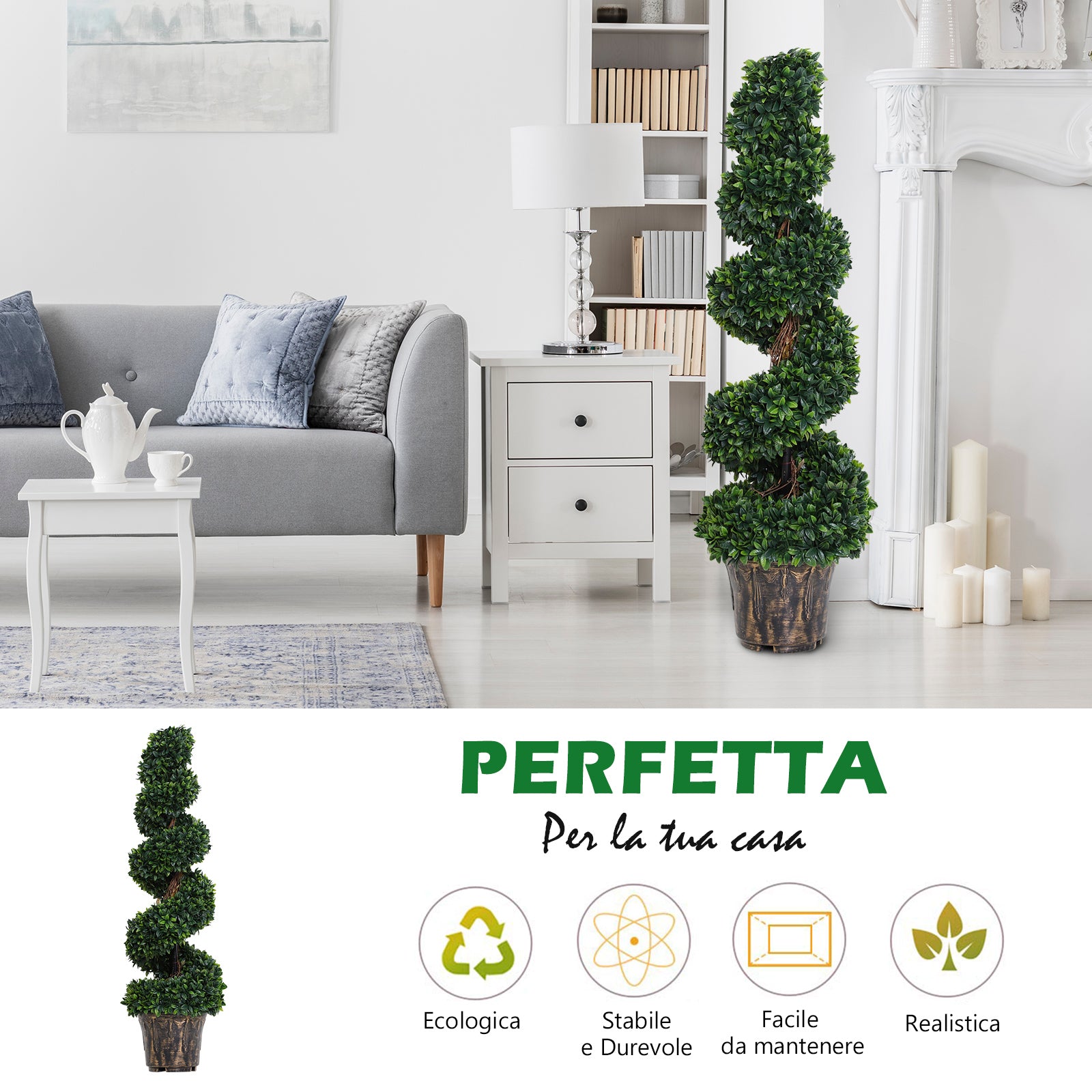 Artificial Spiral Boxwood Plant (Ø32cm x 120cm), Green Decor for Indoor and Outdoor, with Included Pot