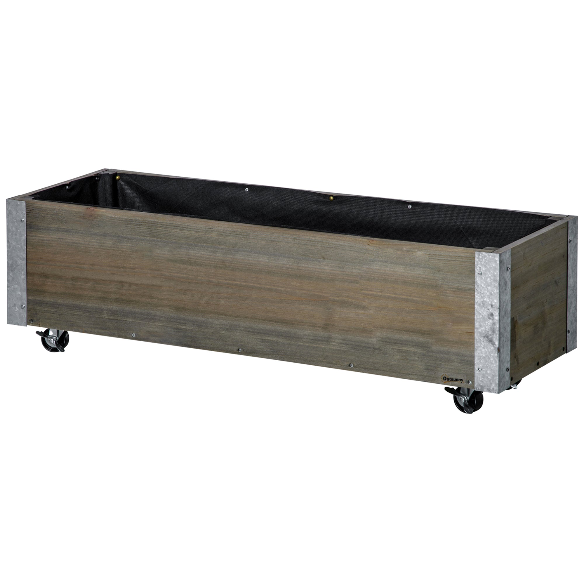 Large Outdoor Planter with Wheels Wooden Planter with Non-Woven Fabric Planter and Drainage System for Growing Flowers Plants on Balcony Terrace 96x30.6x30 cm Light Gray