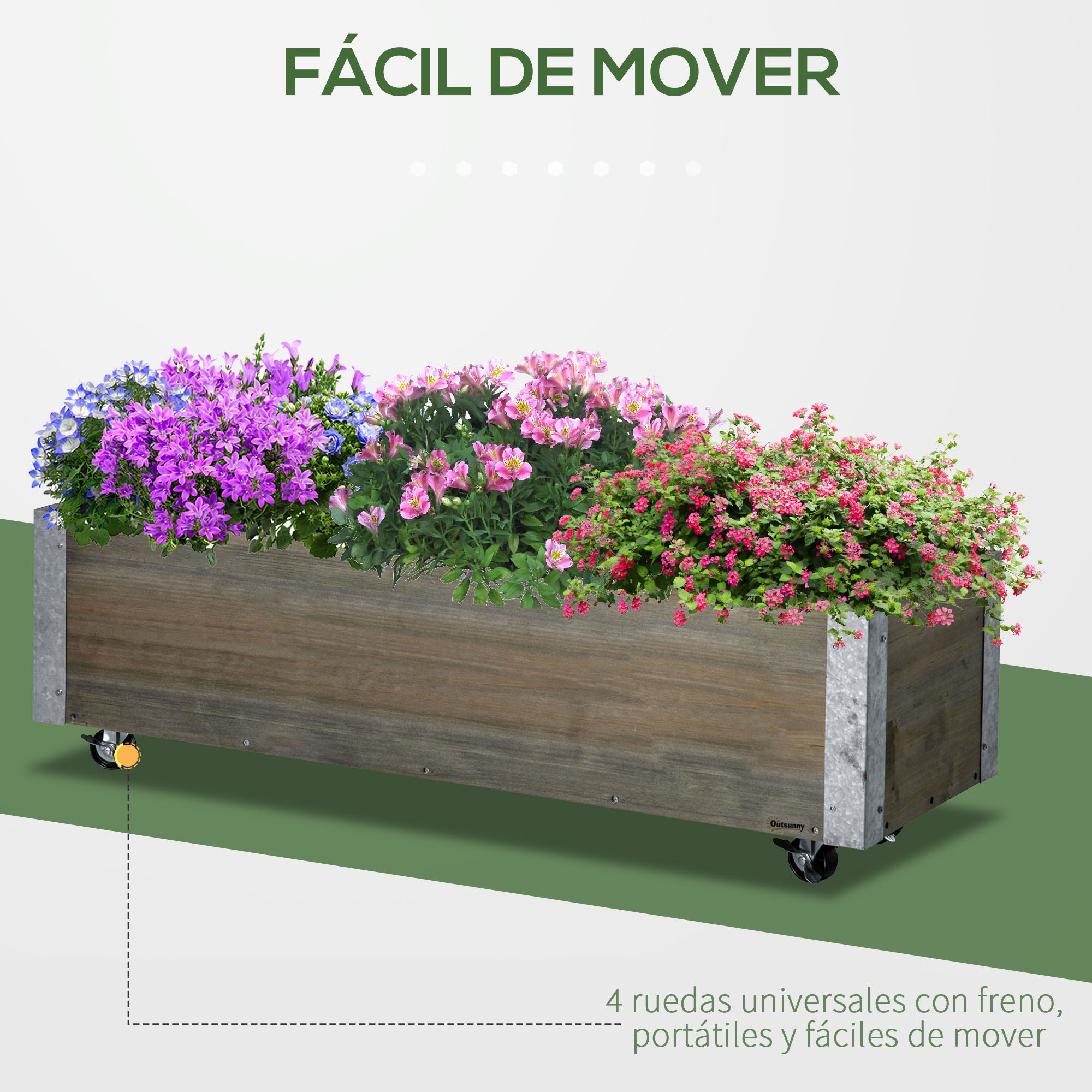 Large Outdoor Planter with Wheels Wooden Planter with Non-Woven Fabric Planter and Drainage System for Growing Flowers Plants on Balcony Terrace 96x30.6x30 cm Light Gray