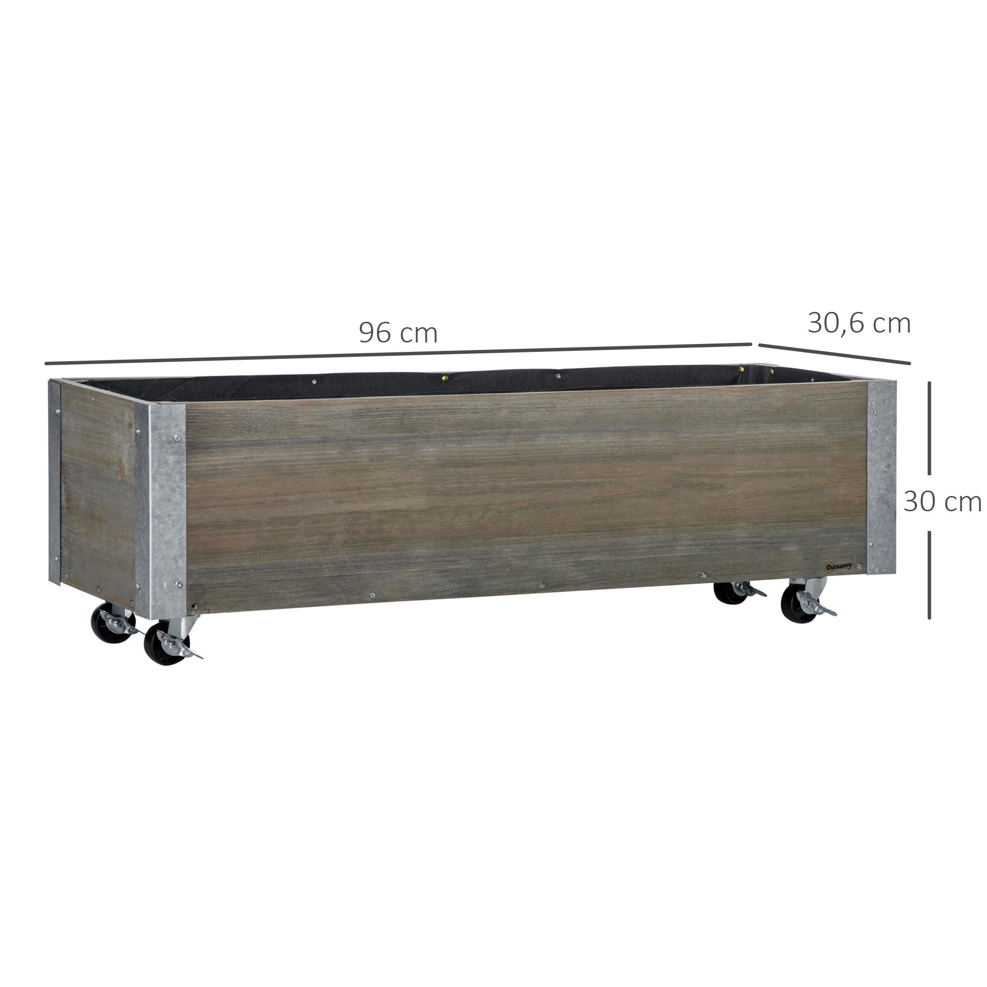 Large Outdoor Planter with Wheels Wooden Planter with Non-Woven Fabric Planter and Drainage System for Growing Flowers Plants on Balcony Terrace 96x30.6x30 cm Light Gray