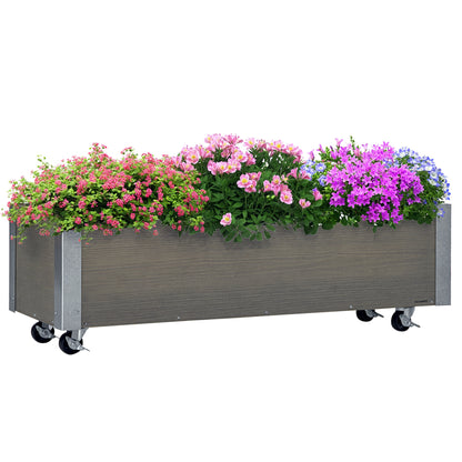 Large Outdoor Planter with Wheels Wooden Planter with Non-Woven Fabric Planter and Drainage System for Growing Flowers Plants on Balcony Terrace 96x30.6x30 cm Light Gray