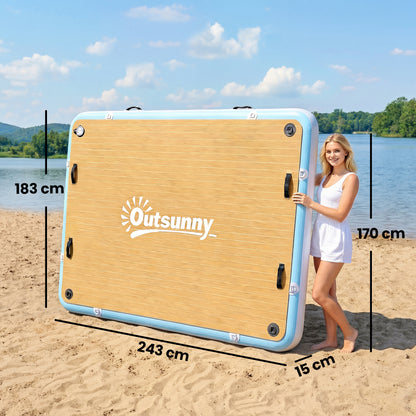 Inflatable Dock 8' x 6' (243 x 183 cm) — Floating Platform for 4–6 People with Non-Slip Deck, Removable Ladder, Pump & Carry Bag