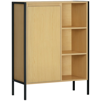 Freestanding Bathroom Cabinet with 3 Shelves and 1 Closed Cupboard - Black Steel Base - 60 x 28 x 80 cm
